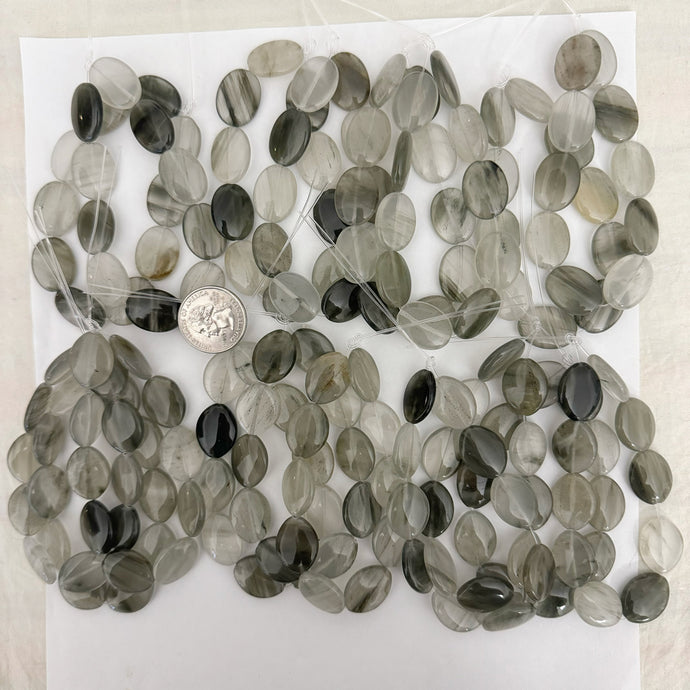 gray cloudy quartz, 20mm shape mix, half strands, 18 half strand lot