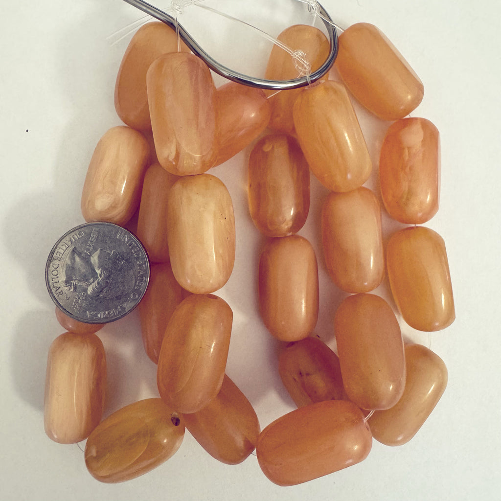 vintage look resin,  peach white swirl, 26x16mm window cut tube, 8pc strand, sold per strand