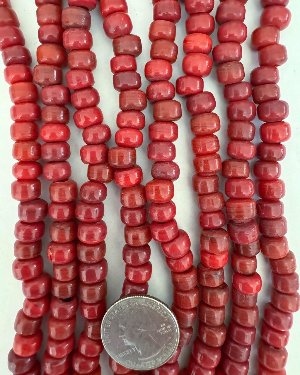 glass, red, 9x6mm pony bead rondelle, 24