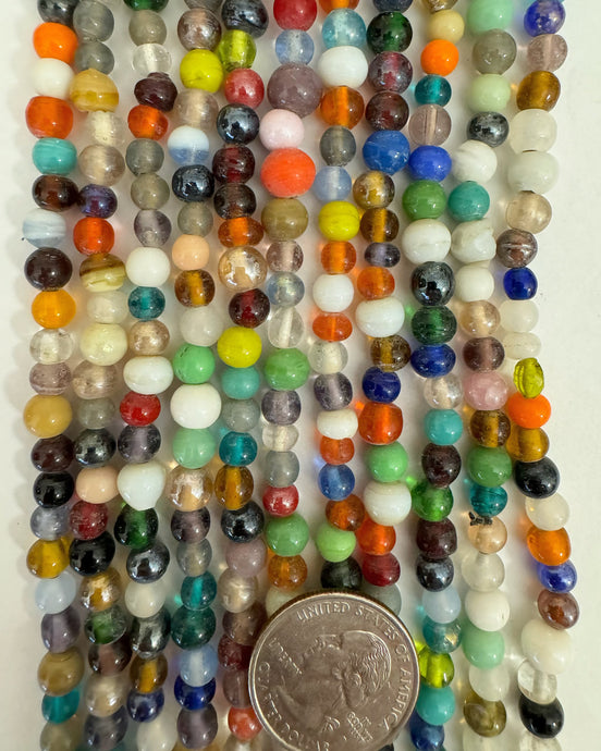 glass, color mix, 6-8mm round mixed size, 36