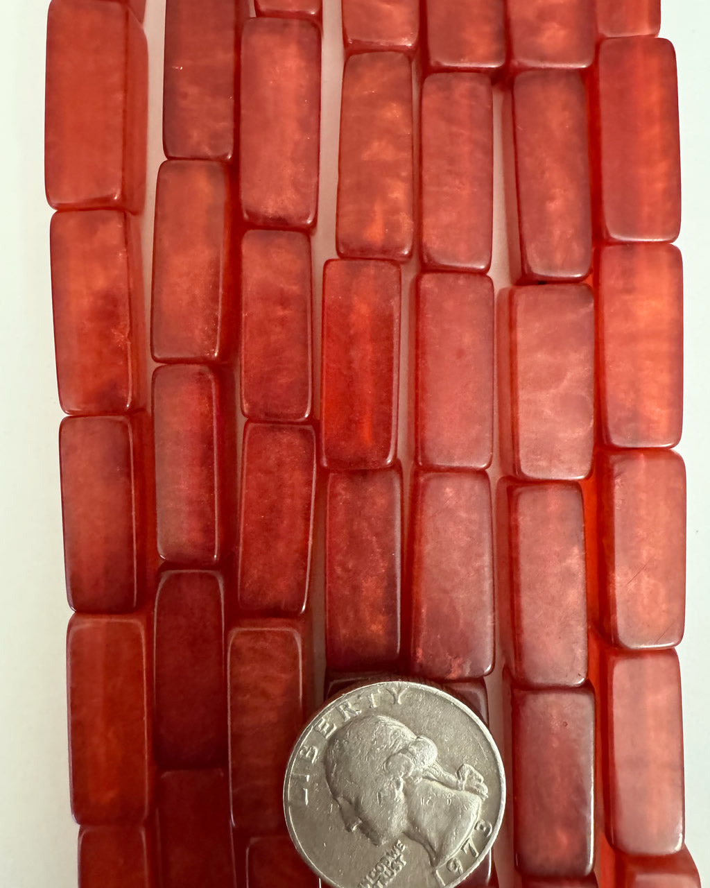 resin, pearly red, 22x10x10mm 4 sided tube, 15