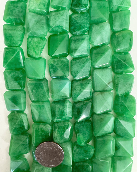 color enhanced bright green quartz, 18x17x8mm faceted flat square nugget, 15