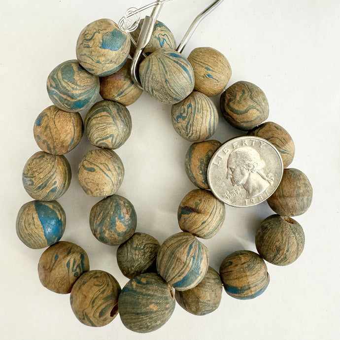 blue painted wood, 16mm round, 13 piece strand, sold per strand