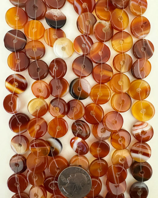 color enhanced red white stripe agate, 16x16x4mm donut or rondelle, approximately 26pc, 15