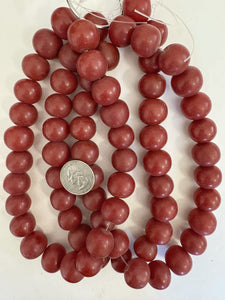 vintage look motif resin, pale dark red, 18x15mm rondelle, 15" strand, sold per strand