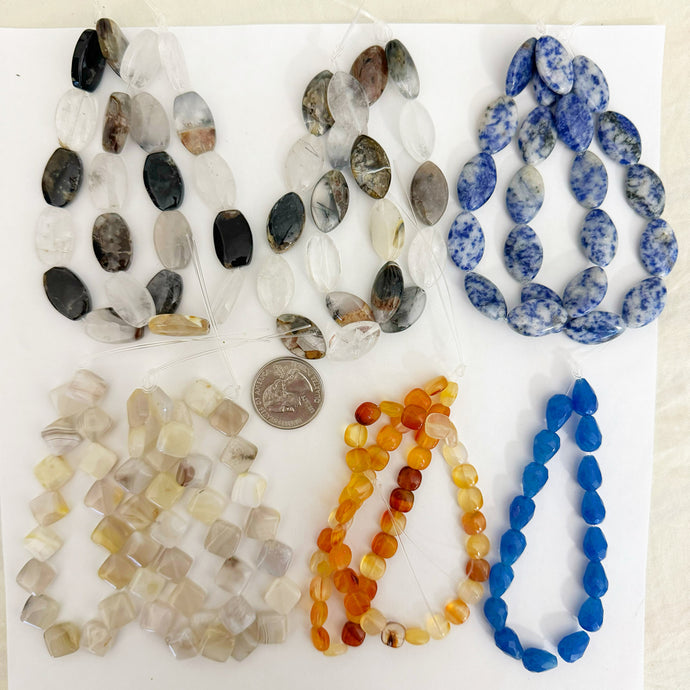 mixed gemstone, 8-20mm shape mix, half strands, 12 half strand lot