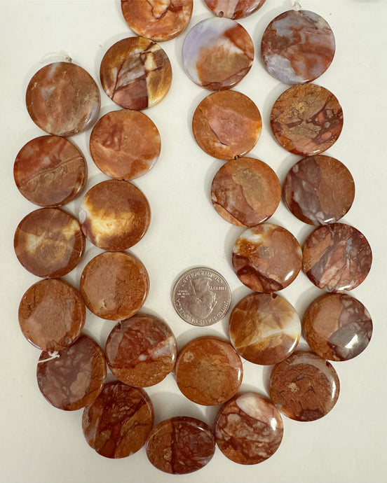 natural rust lavender agate, 27x7mm puff coin, 15