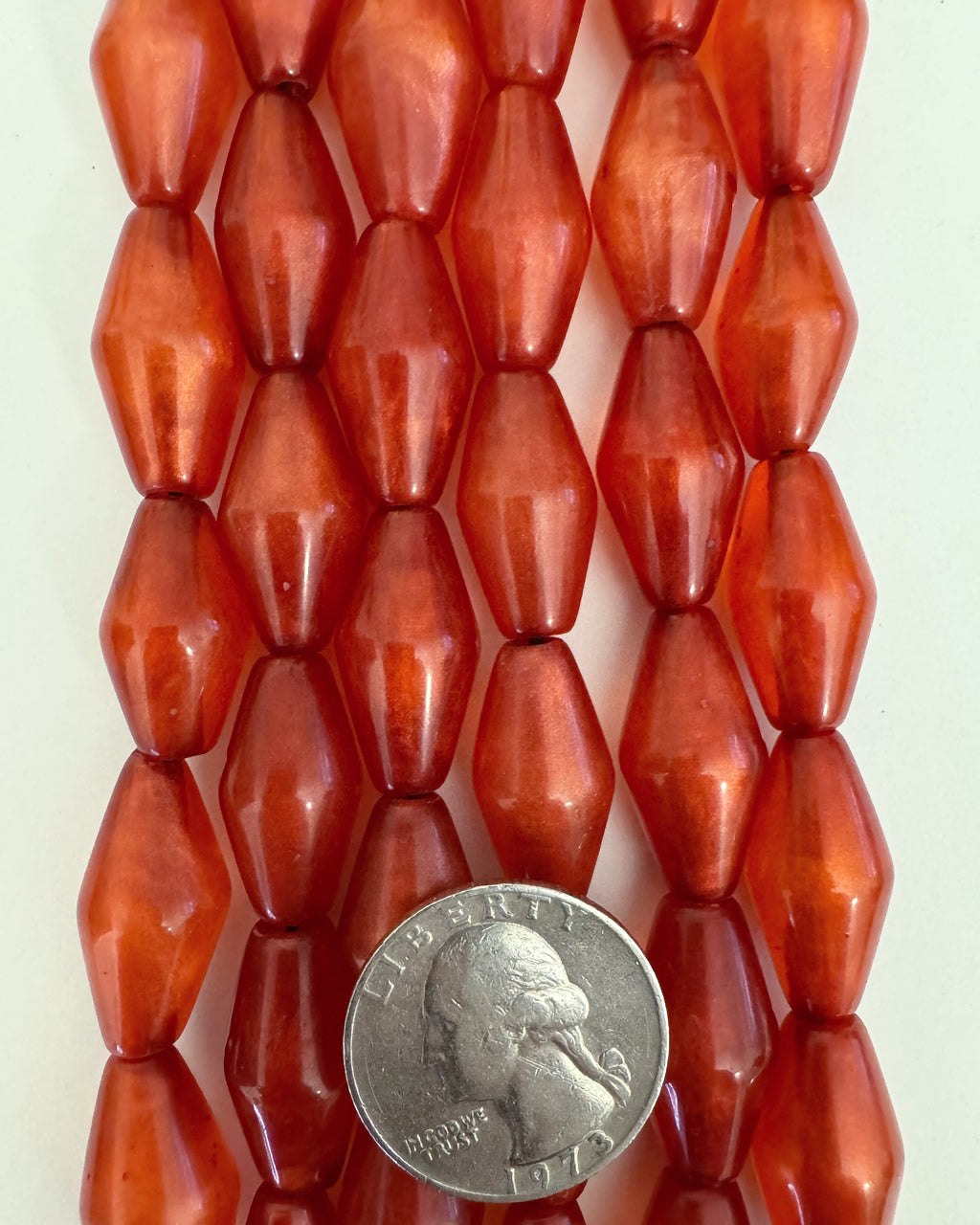 resin, pearly red, 23x12mm bicone, 15