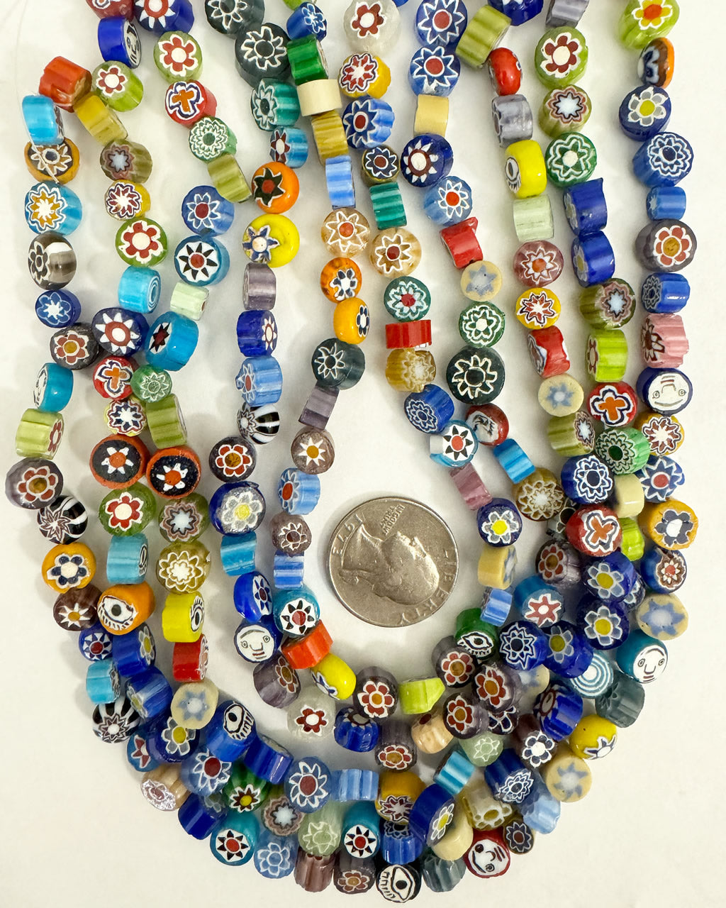 mixed motif glass,  mixed color, 7-9mm coin mix, 15