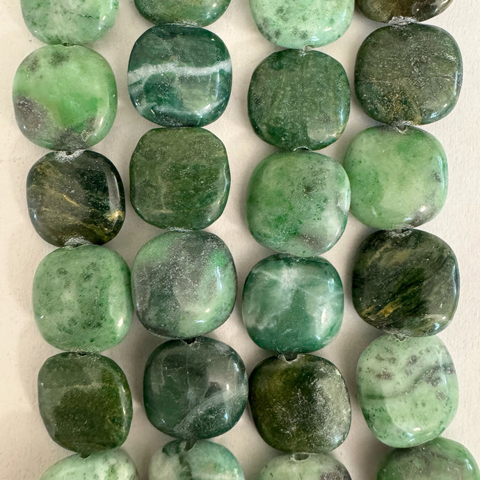african green jade, 12x12x5mm puff square, 15