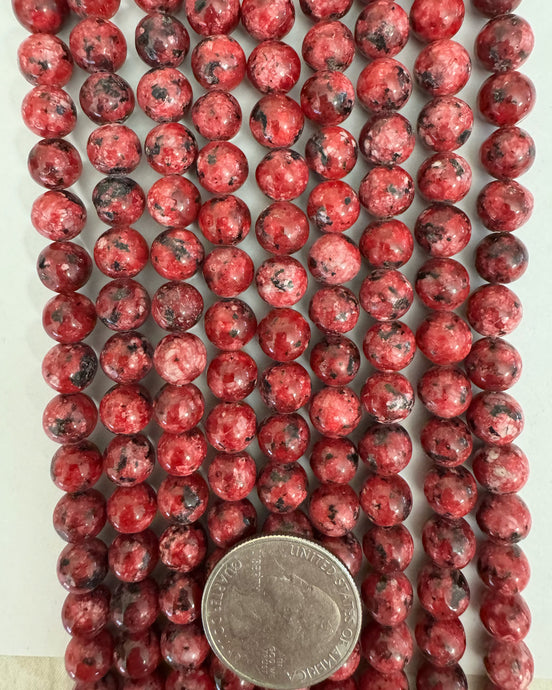 color enhanced cranberry red black serpentine, 8mm round, 15