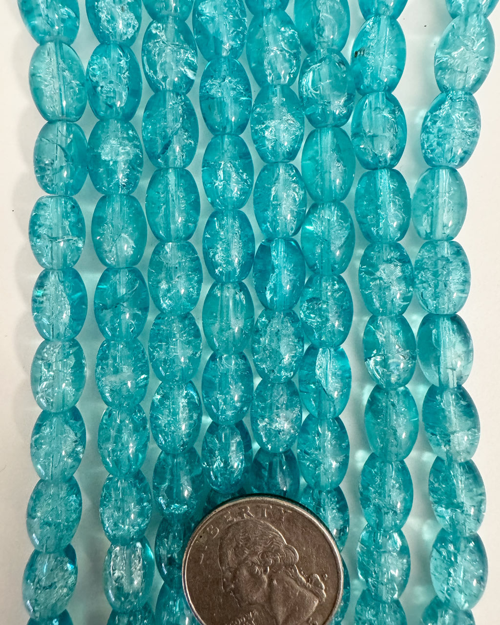 crackle glass, bright blue, 11x8mm barrel, 15