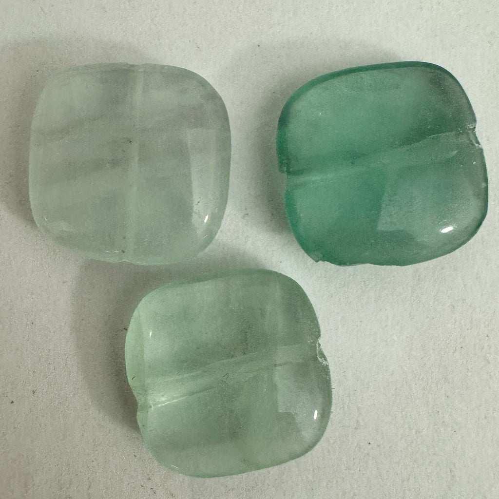 green fluorite, 14x14x5mm puff square, sold per single bead