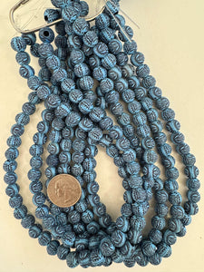 buddha motif resin, matte finish, dark sky blue black, large hole 9mm round, 15" strand, sold per strand