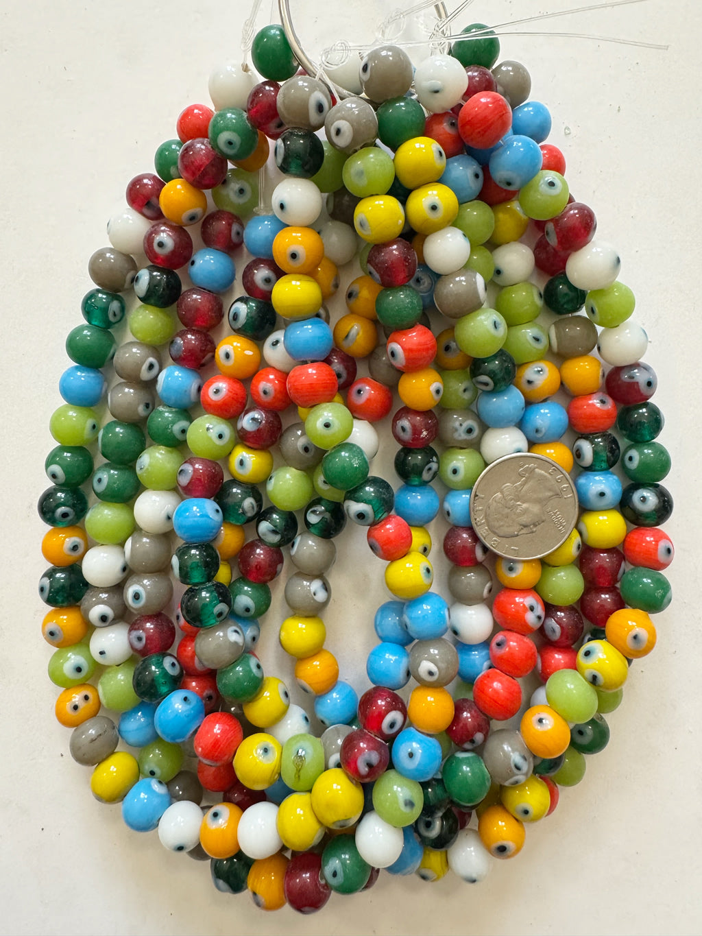 evil eye motif glass, multi color mix, 11mm round, sold per 15