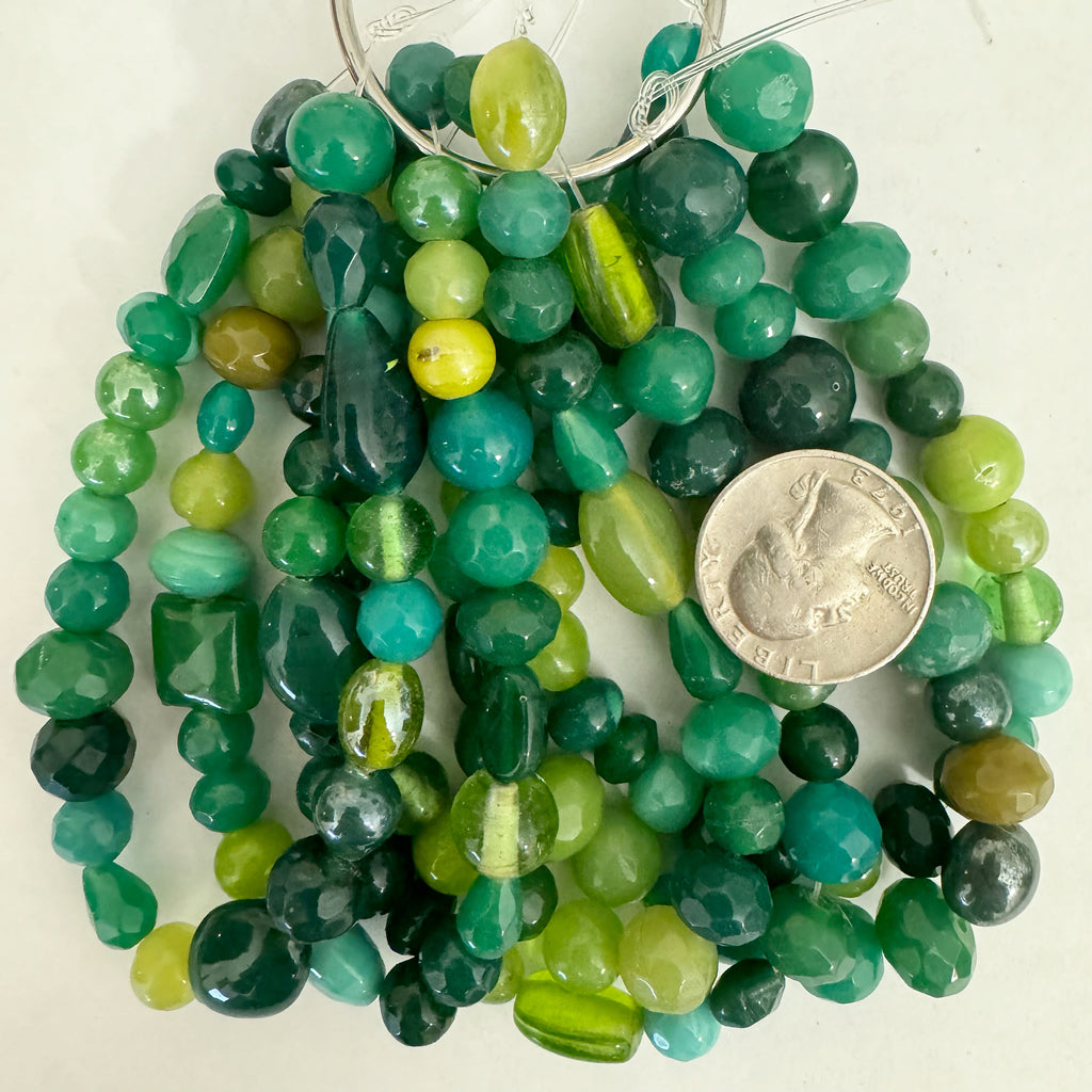 mixed motif glass, green tone mix, 8-19mm shape size mix, 8