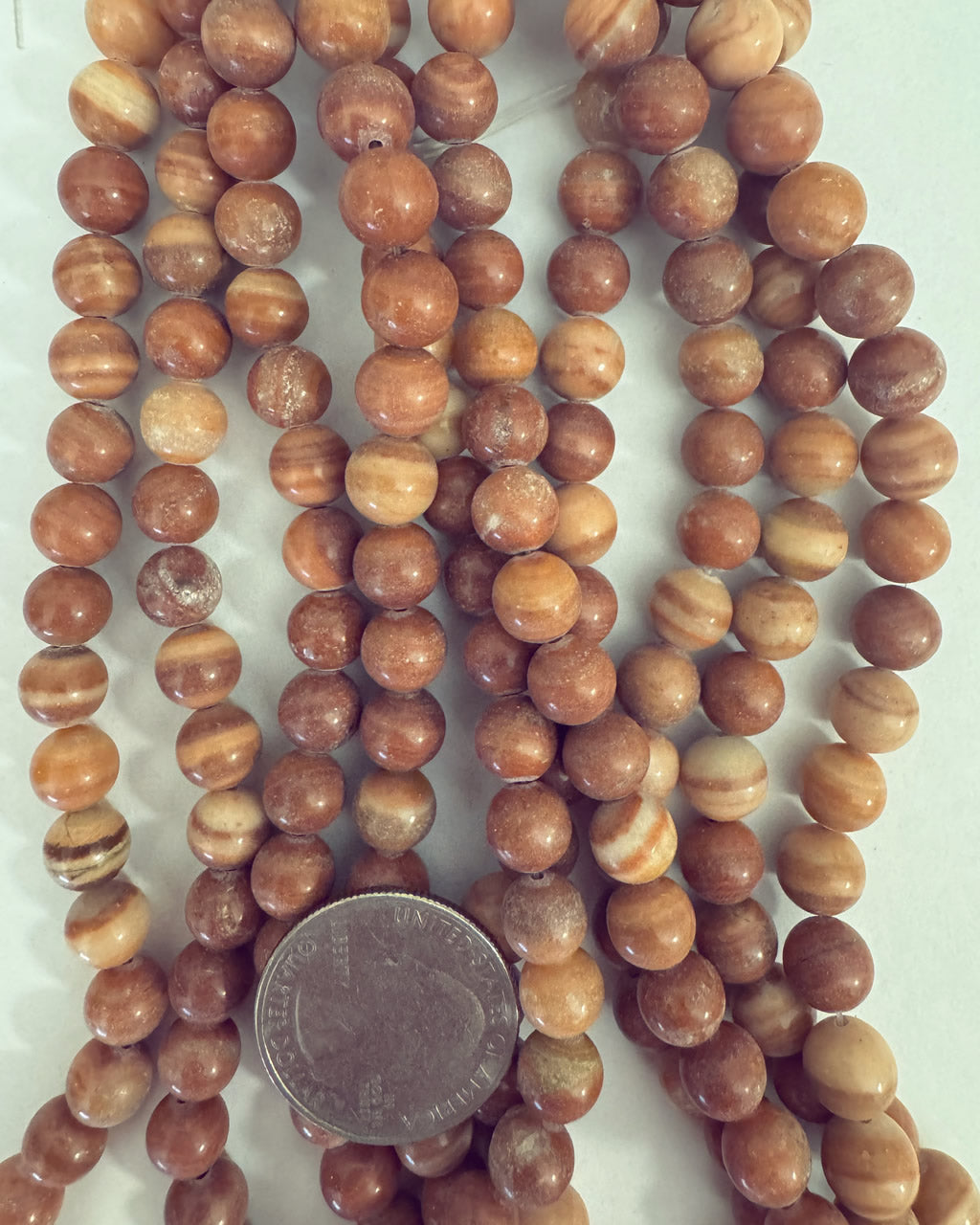 natural peach rust banded jasper, 8mm round, 15