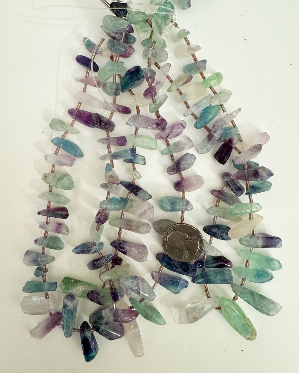 natural rainbow fluorite, 14-29m graduated stick, 15