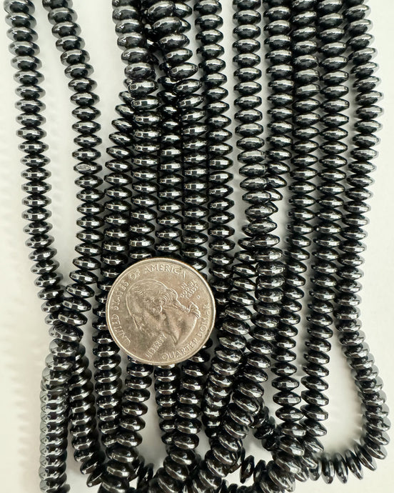 natural hematite, 6x3mm filed rondelle, 15