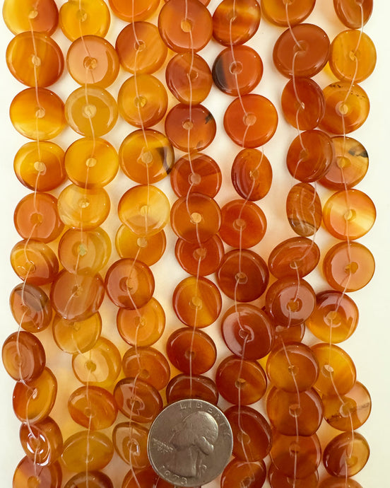 color enhanced red orange agate, 16x16x4mm donut or rondelle, approximately 26pc, 15