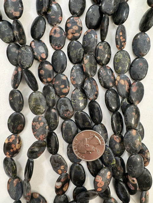 black leopard skin jasper, 18x13x5mm oval, 15