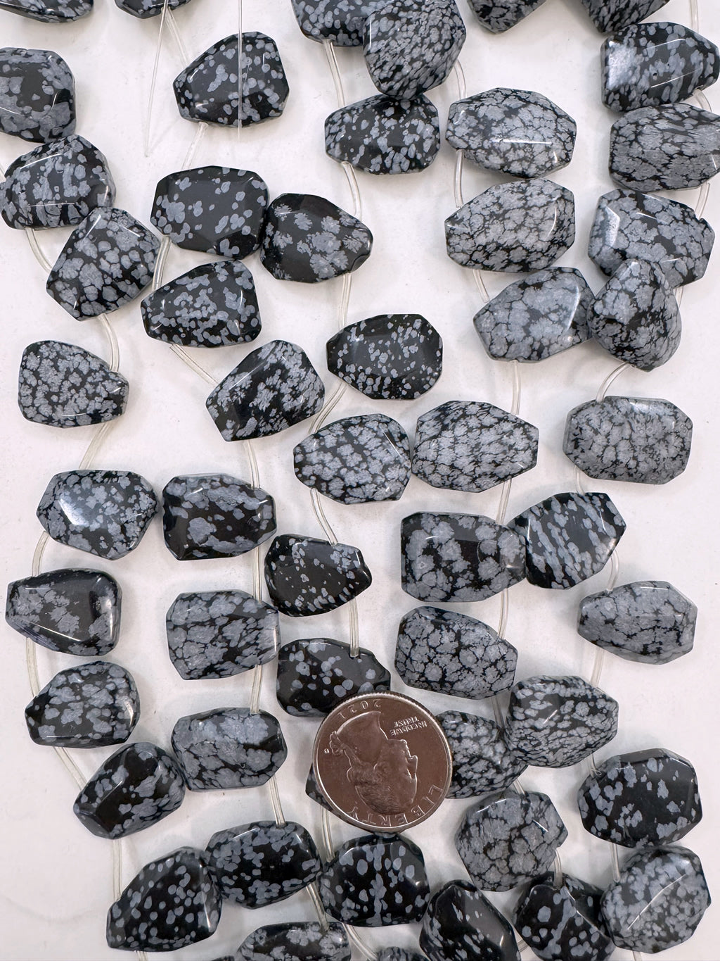 natural snowflake obsidian, 21x14x6mm faceted nugget pendant, approx 20pcs, 15