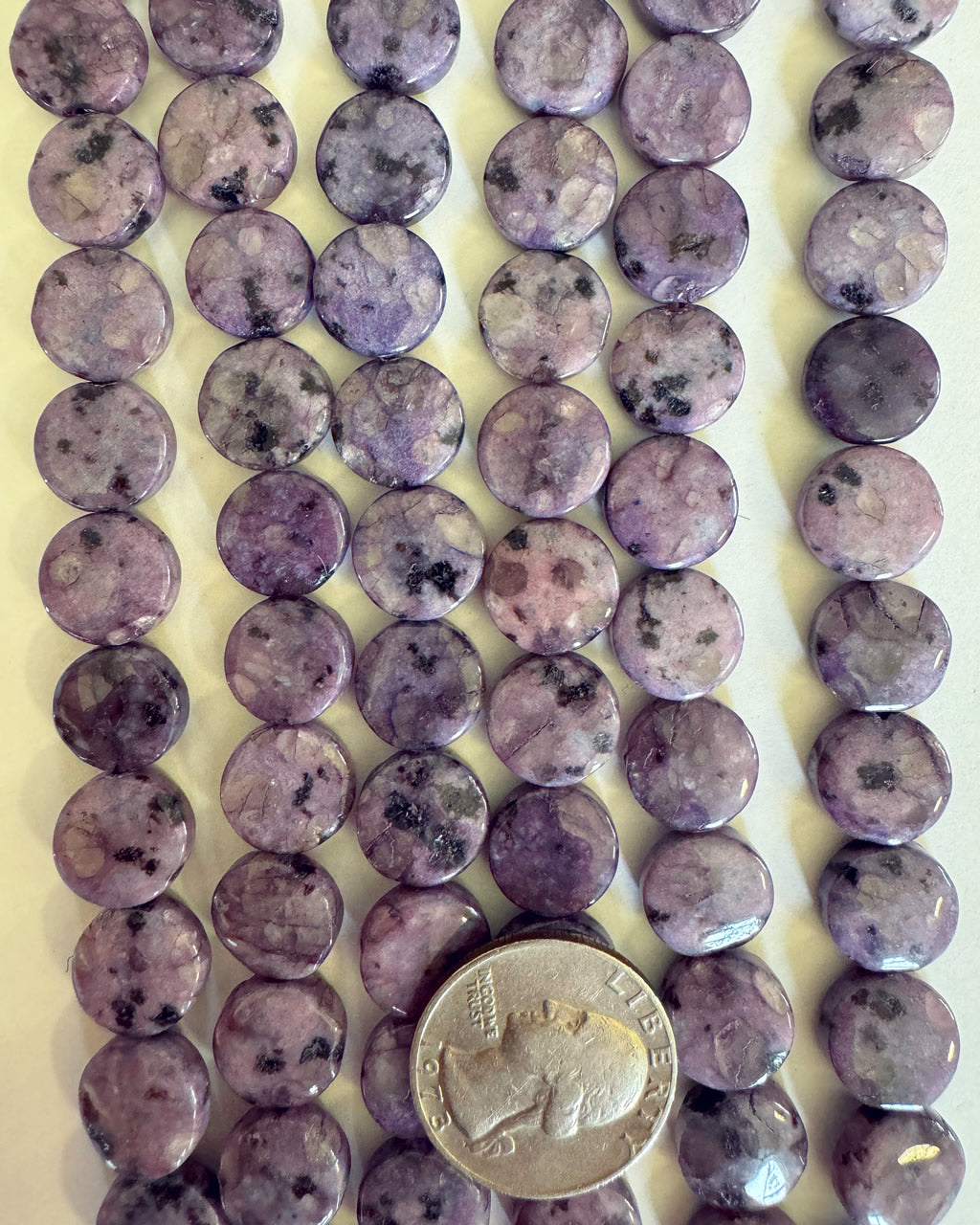 color enhanced purple kiwi quartz, 12x12x5mm flat coin, 15