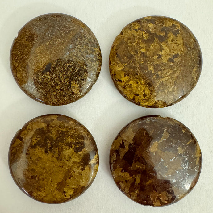 bronzite, 26x26x7mm puff coin, sold per single bead
