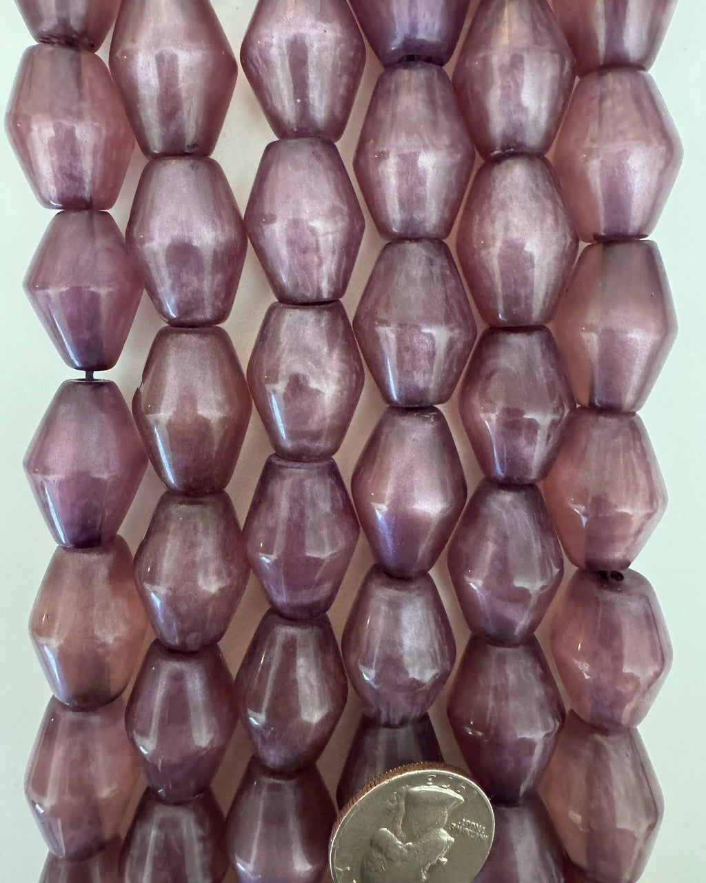 resin, pearly dark purple, 24x18mm bicone, 15