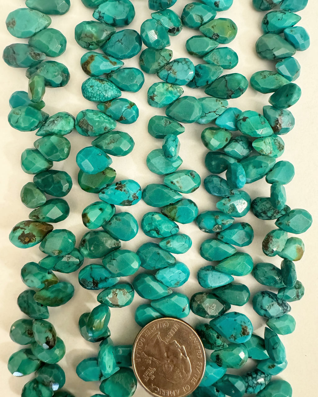 chinese turquoise, 12x9x6mm flat faceted teardrop pendant variable size, 15