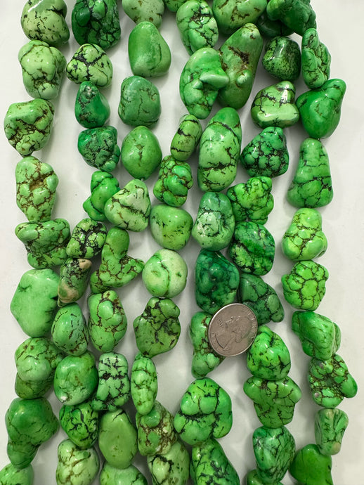 color enhanced bright green magnesite, 20-32mm nugget mix, 15