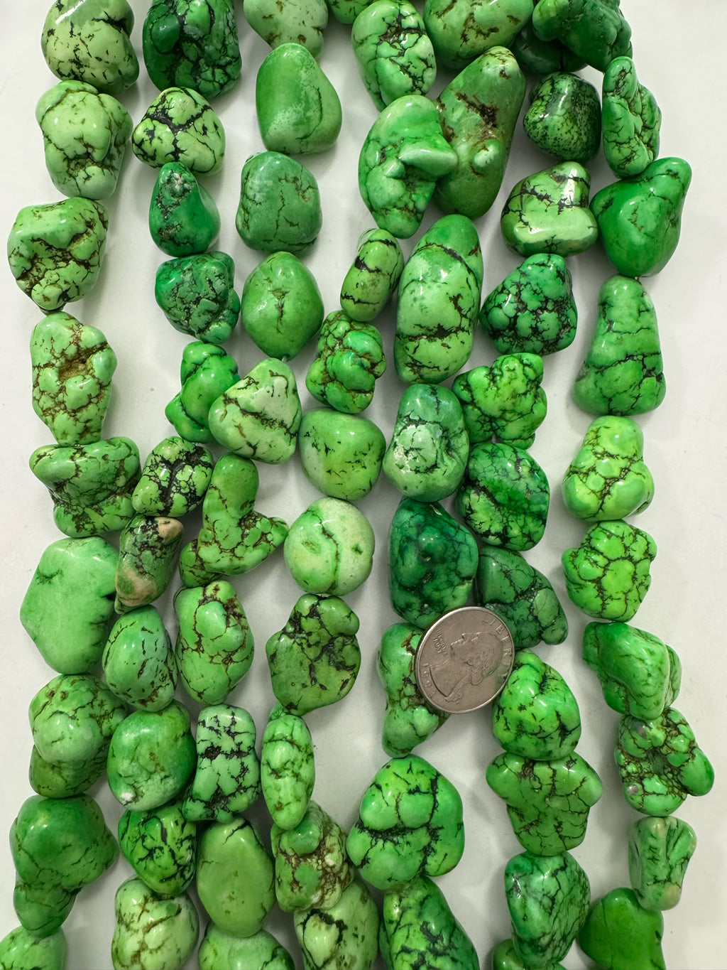 color enhanced bright green magnesite, 20-32mm nugget mix, 15