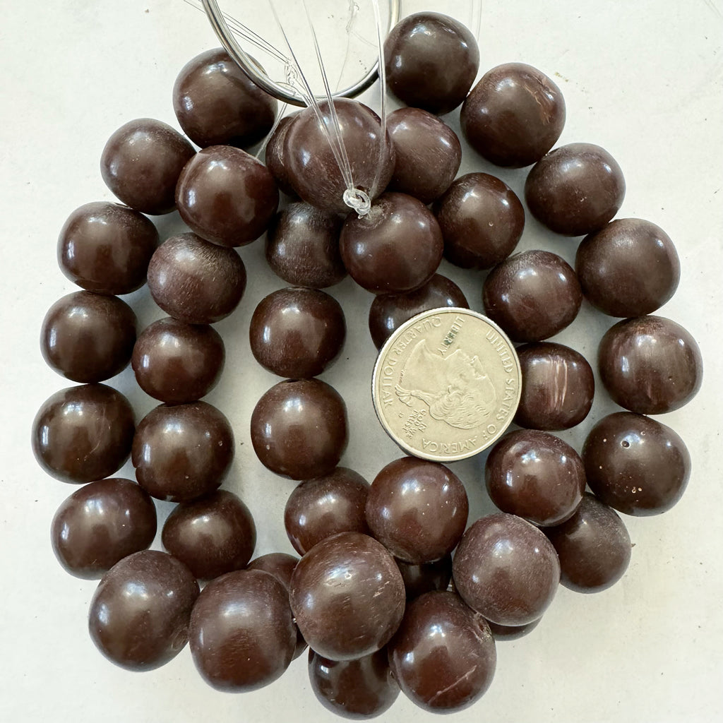 vintage look dull finish resin, dark red brown, 15-17mm nugget mix, 13pc strand, sold per strand