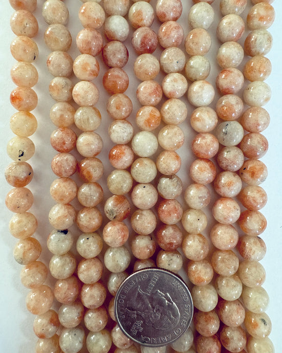 natural orange sunstone, 8mm round, 15