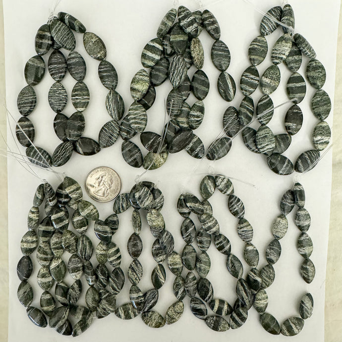 green zebra jasper, 17-20mm shape mix, half strands, 15 half strand lot