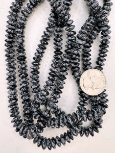 natural snowflake obsidian, 9x4mm rondelle, 15" strand, sold per strand