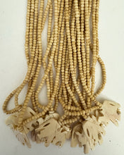 bone beads, 27x24x4mm hand carved elephant, 4mm round beads, 18" strand, item sold per strand