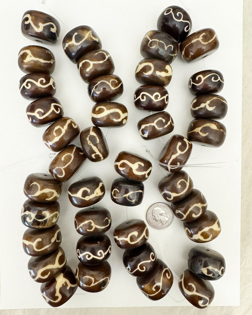 swirl motif resin, dark brown white, 30x21mm rondelle, 4 strand closeout lot