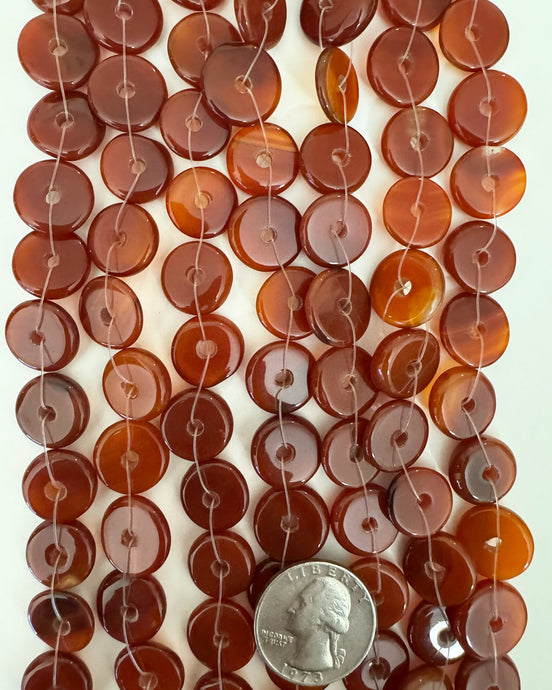 color enhanced dark red orange agate, 16x16x4mm donut or rondelle, approximately 26pc, 15