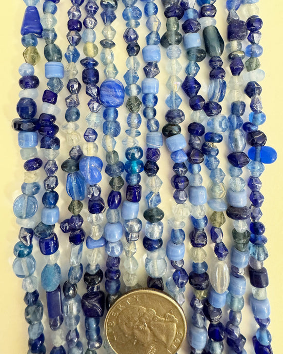 glass, blue color mix, 4-12mm mixed size and shape, 36