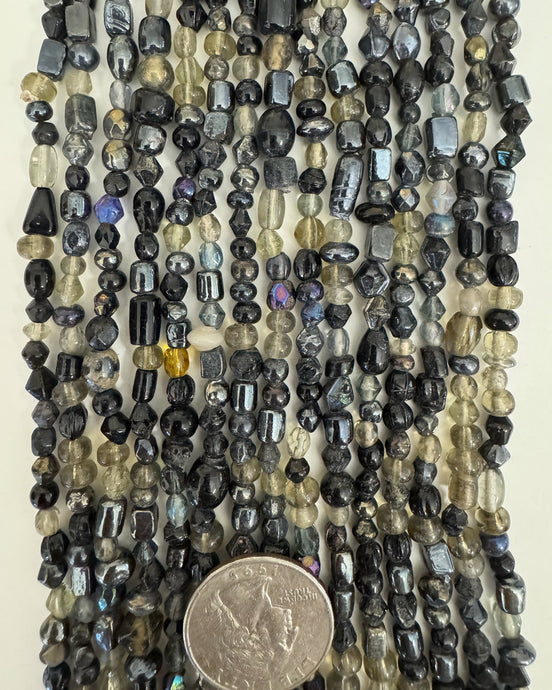 glass, black color mix, 4-12mm mixed size and shape, 36