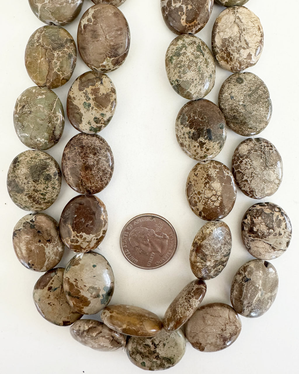 natural brown khaki jasper, 24x20x8mm oval, 15