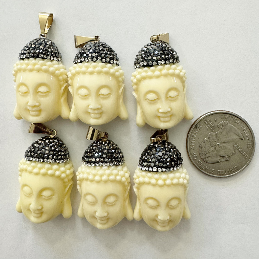 off white resin, crystal clay, 31x20x11mm buddha pendant, sold per piece