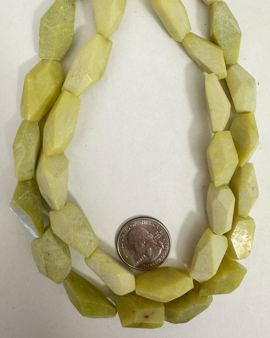 natural olive jade, 21-27mm faceted long nugget, 15