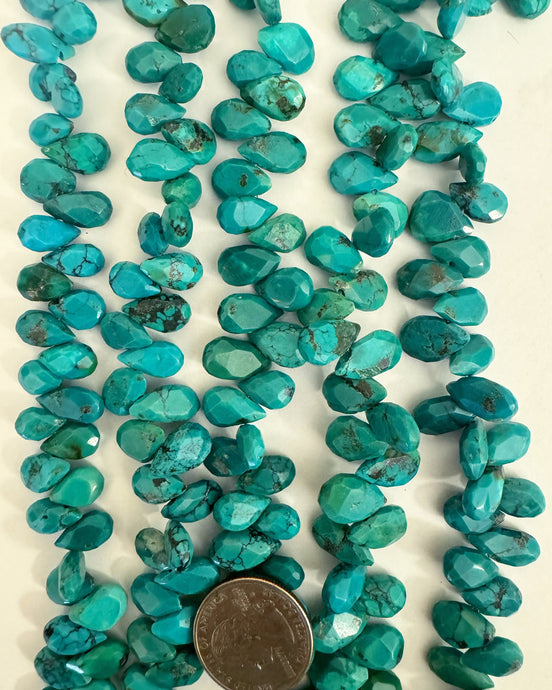 chinese turquoise, 12x9x5mm flat faceted teardrop pendant variable size, 15