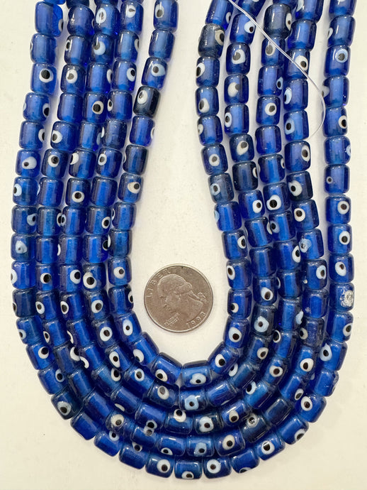 evil eye motif glass, cobalt blue black white, 9x8mm barrel, 15