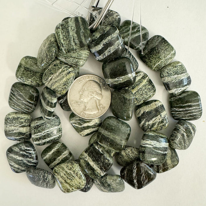 green zebra jasper, 17x17x7mm puff rectangle, 13 piece strand, sold per strand