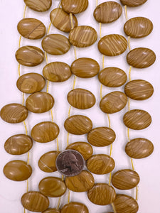 yellow wooden jasper, 22x22x6mm oval pendant, approx 16pcs, 15" strand, sold per strand (batch 2)