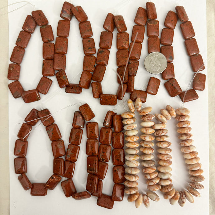 african red jasper, peach white jasper, 15-19mm shape mix, half strands, 10 strand lot