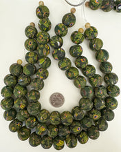 millefiori motif glass, matte green red blue white yellow black, 201x19mm mixed size rondelle, 15" strand, sold per strand (NEW CLEARANCE PRICE)